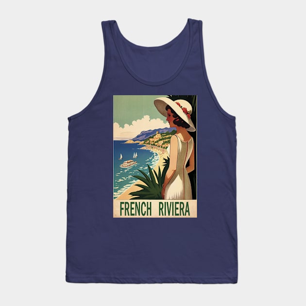French Riviera Vintage Travel Poster Tank Top by GreenMary Design